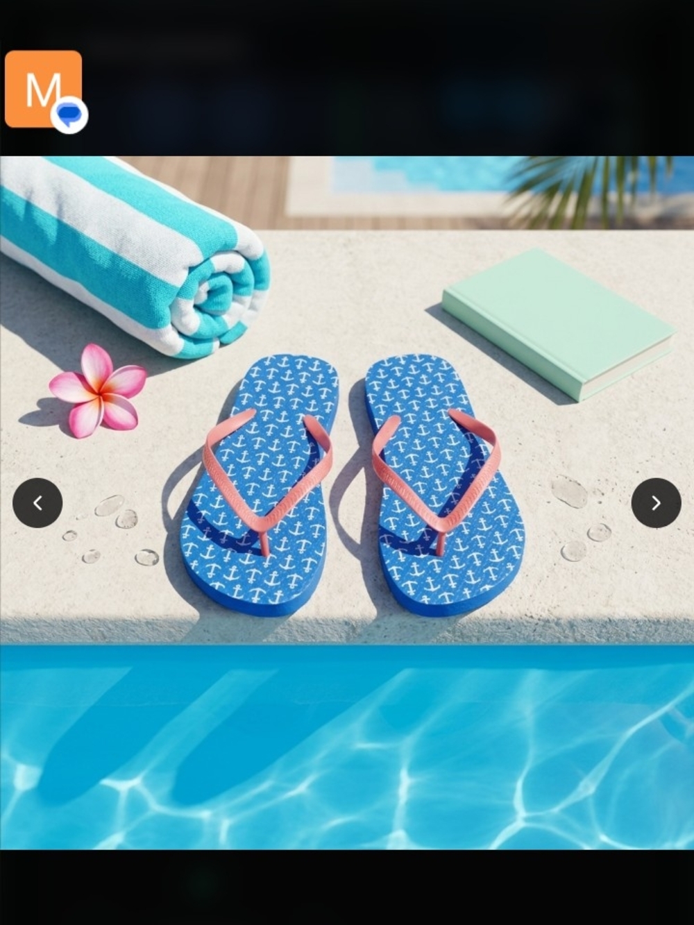 Womens Blue Anchor Print Flip Flops with Red Straps